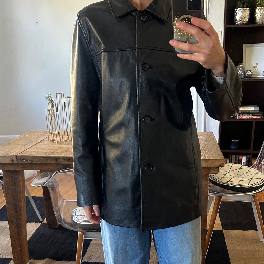 Dockers Black Leather Trench Coat
